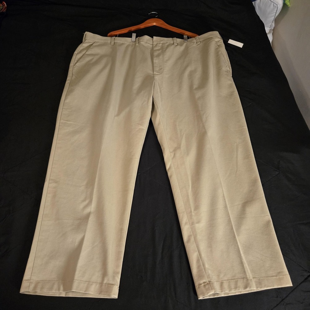 IZOD Chino Pants Mens 52x30 Khaki New Basix Straight Leg Stretch Trousers